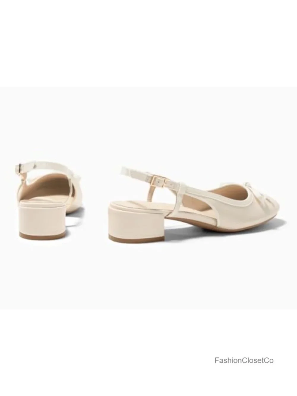 Chunky Low Heel Slingback Ballet Bow Pumps Closed Toe Women's Dress Shoes